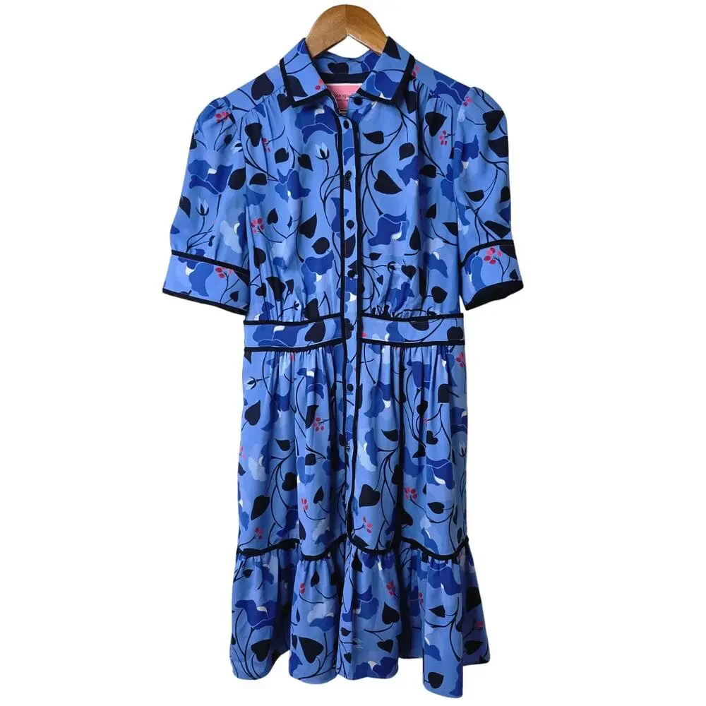 Kate Spade Nouveau Bloom Fluid Shirtdress Bright Cornflower Blue Size 2